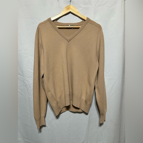 SANGER HARRIS Women's Tan V-Neck Cashmere Sweater Size L - Picture 1 of 6